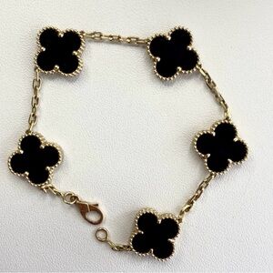 Van Cleef & Arpels Bracelet Onyx 18K Yellow Gold Vintage Alhambra 5 Motifs VCA